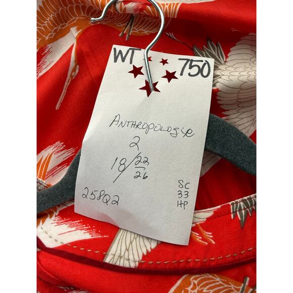 Conversations by Anthropologie 29 of 52 Blouse Women's 2 Crane Print Red Orange - Picture 3 of 5